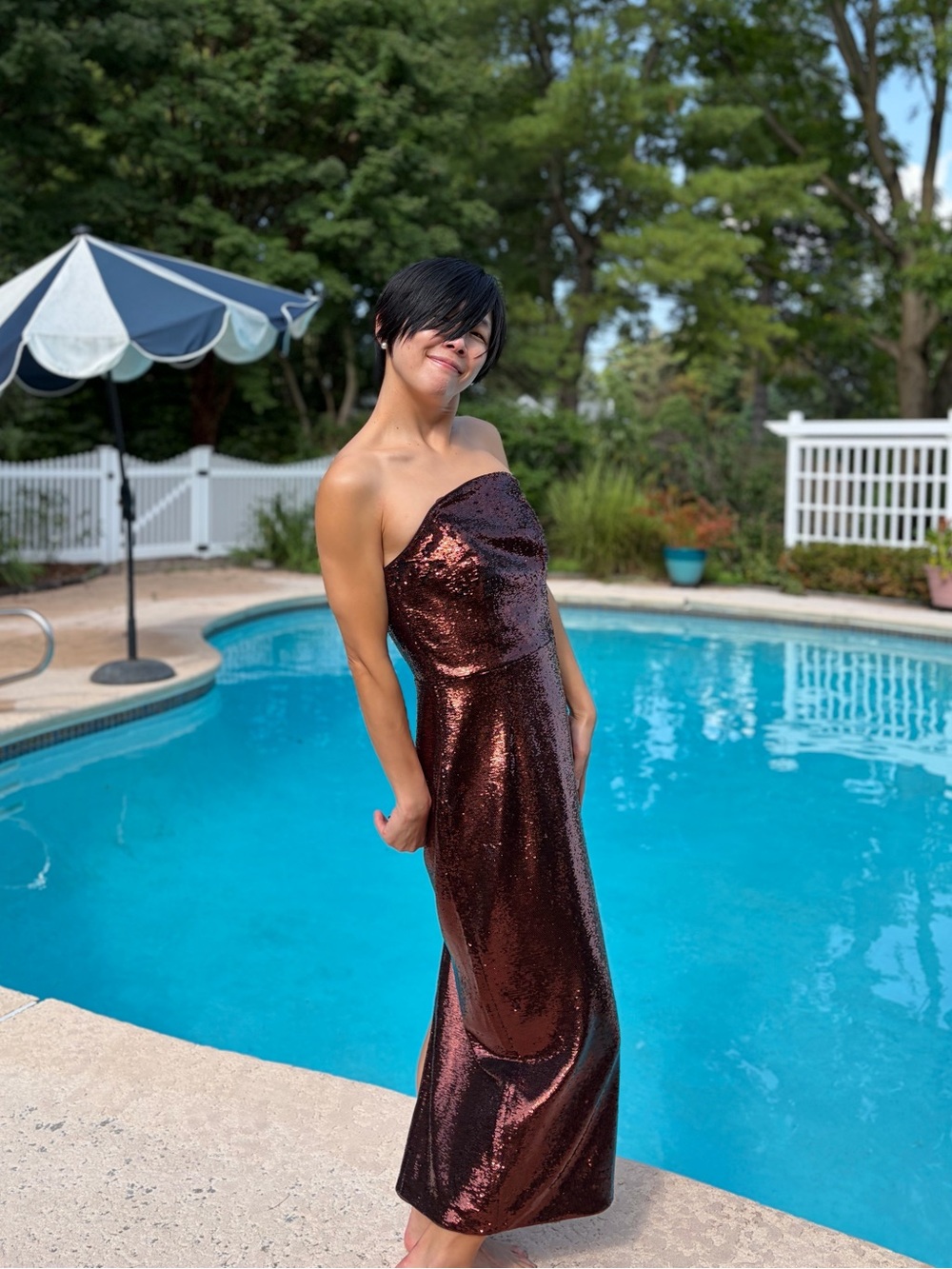 NWOT Roland Mouret Strapless Sequin Dress in Deep Burgundy, Size US 6